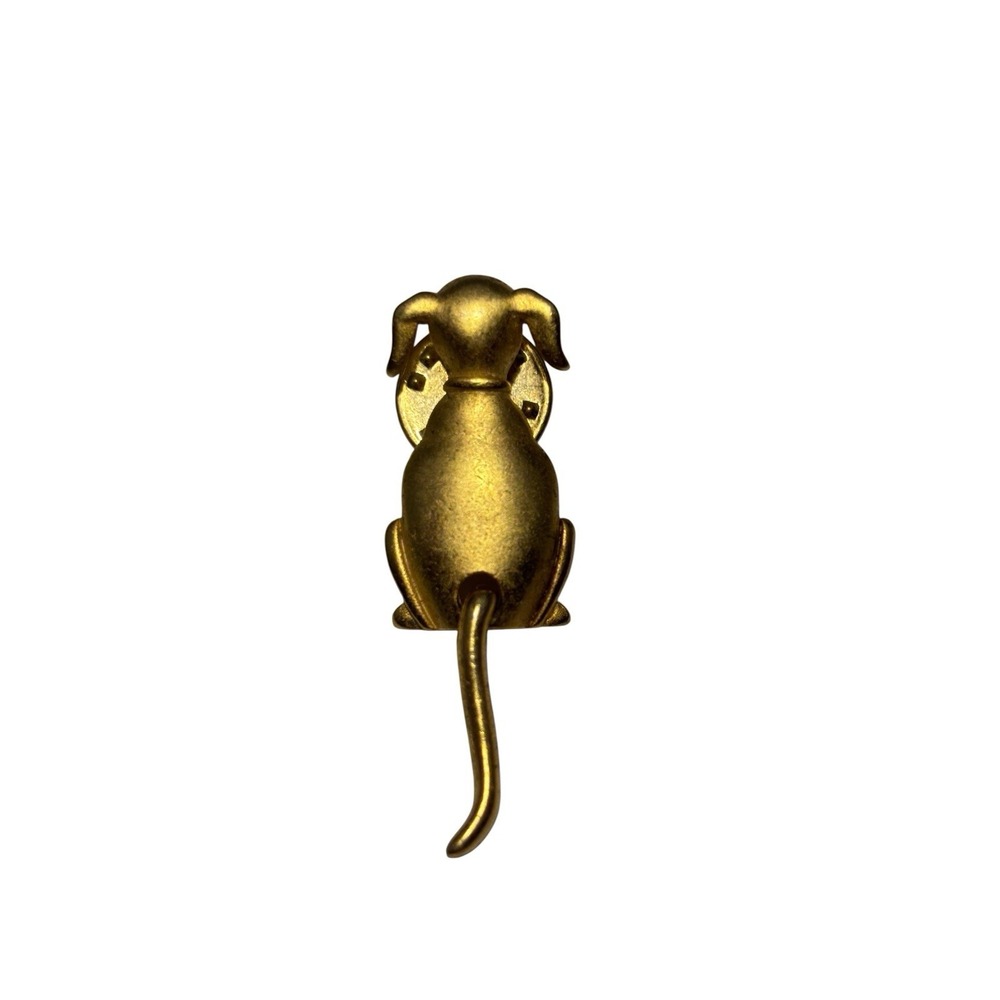 Vintage JJ Gold Tone Shiny Puppy Dog Wagging Articulated Tail Brooch Tack Pin
